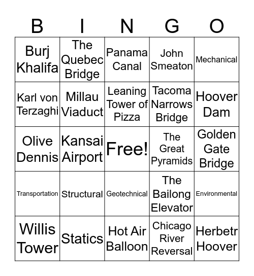 E-Week Bingo Card