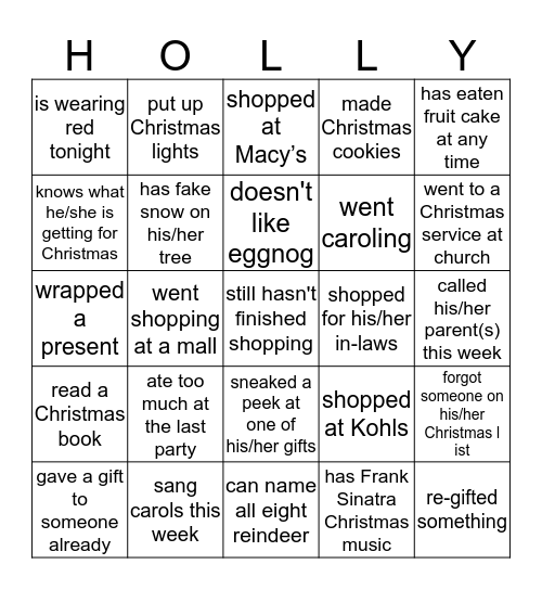 Christmas-O Bingo Card