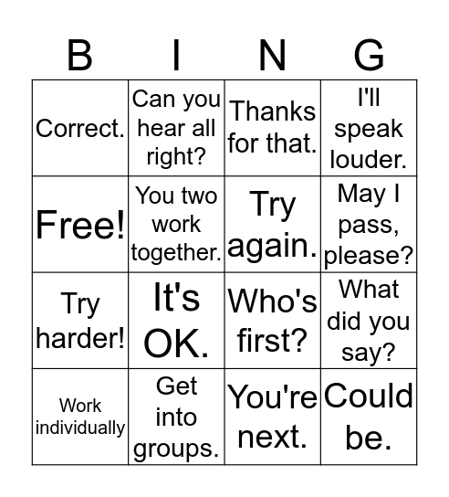 Getting students to join in Bingo Card