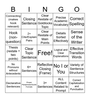 Brain TDA BINGO Card