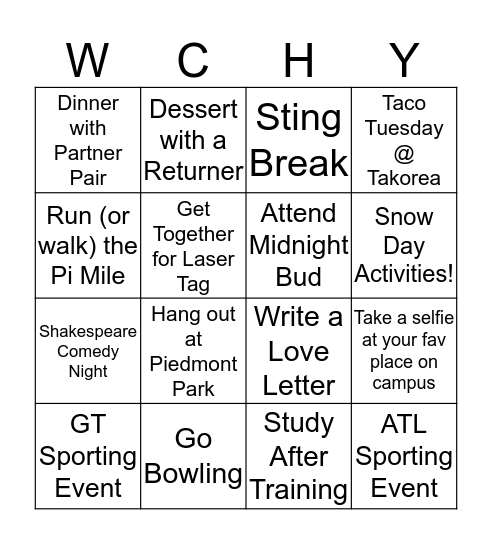 Wreck! Camp! Bingo! Bingo Card