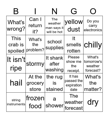 D class Bingo Card