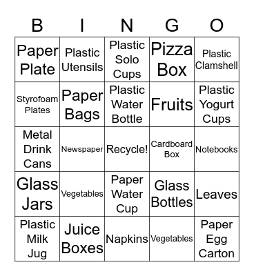 Recycling Bingo! Bingo Card