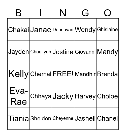 Horseford Family Bingo Card