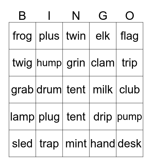 4 letter word bingo Card
