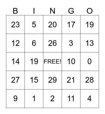 BINGO TIME!!!!!!!! Bingo Card