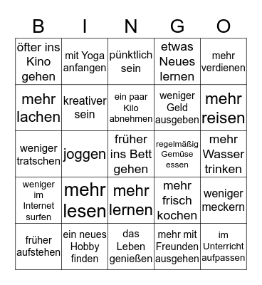 Gute Gewohnheiten  Bingo Card