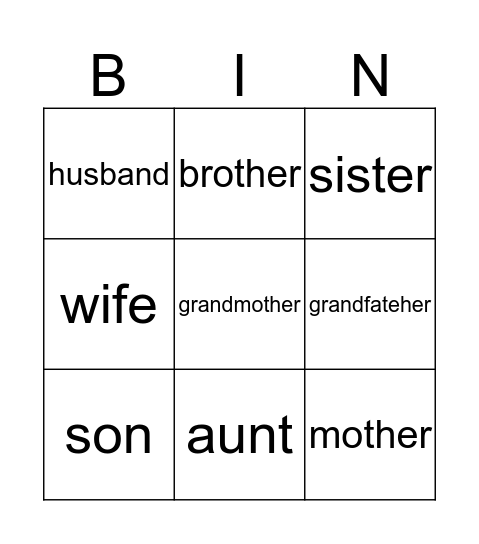 THE FAMILY Bingo Card