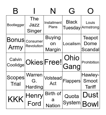 Unit 6 Quiz Bingo Card