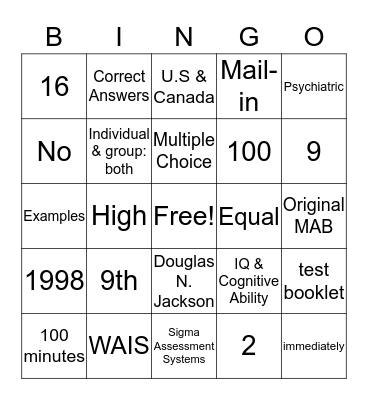 MAB-II Bingo Card