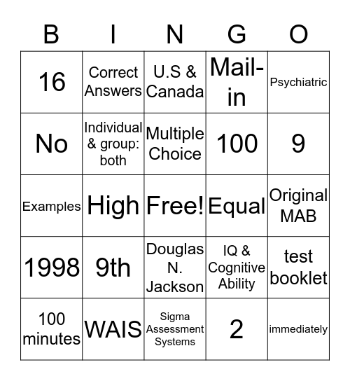 MAB-II Bingo Card