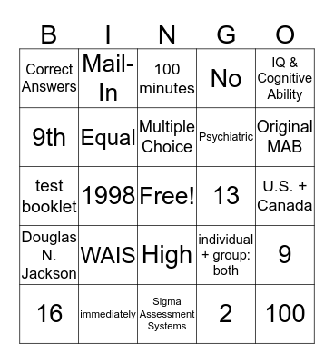 MAB-II Bingo Card