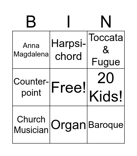 BACH BINGO Card