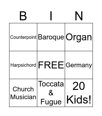 BACH BINGO Card