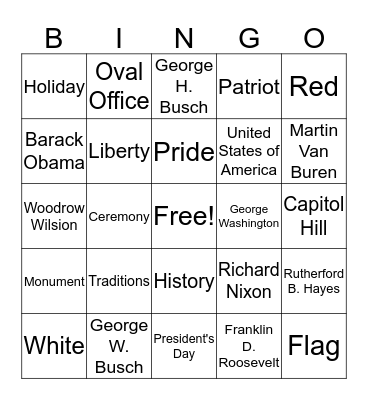 President's Day Bingo Card