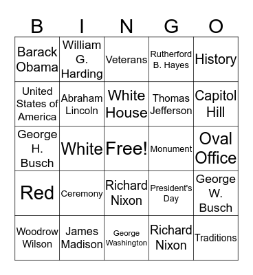 President's Day Bingo Card