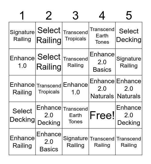Decking & Product Bingo! Bingo Card