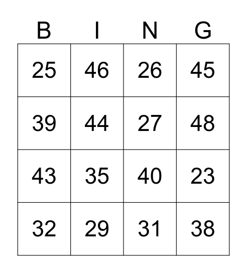 kleine buur bingo 20 t/m 50 Bingo Card