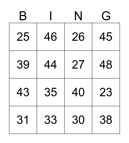 kleine buur bingo 20 t/m 50 Bingo Card