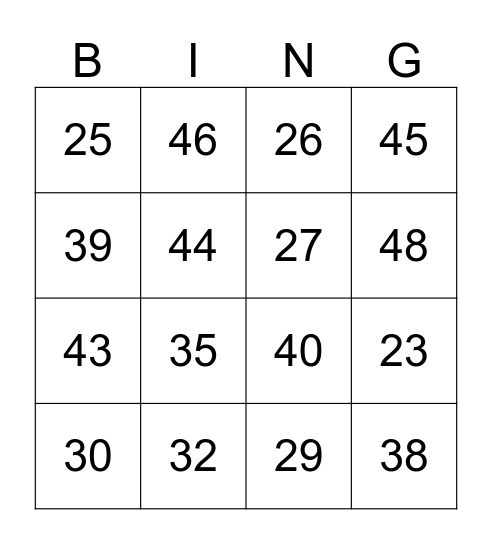 kleine buur bingo 20 t/m 50 Bingo Card