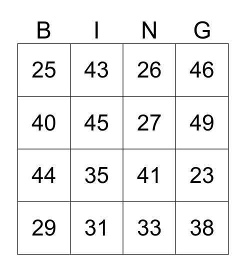 kleine buur bingo 20 t/m 50 Bingo Card