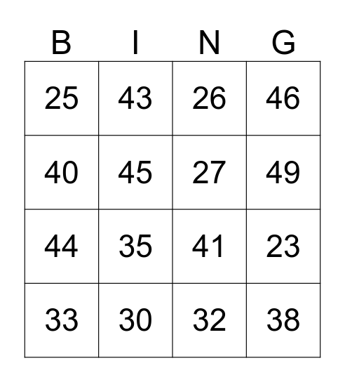 kleine buur bingo 20 t/m 50 Bingo Card