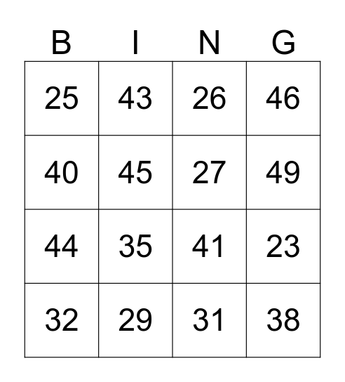 kleine buur bingo 20 t/m 50 Bingo Card
