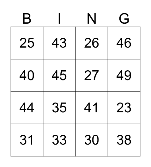 kleine buur bingo 20 t/m 50 Bingo Card