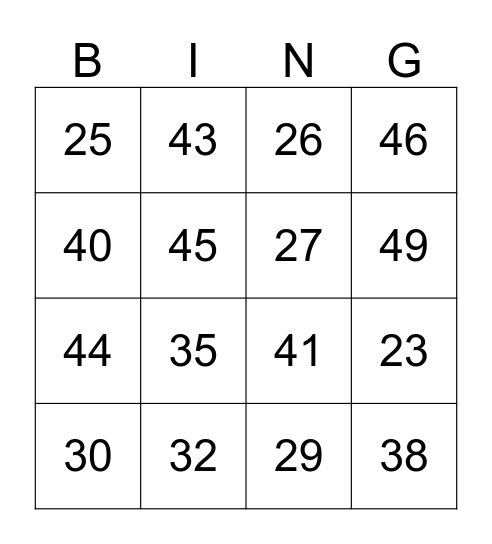 grote buur bingo 20 t/m 50 Bingo Card