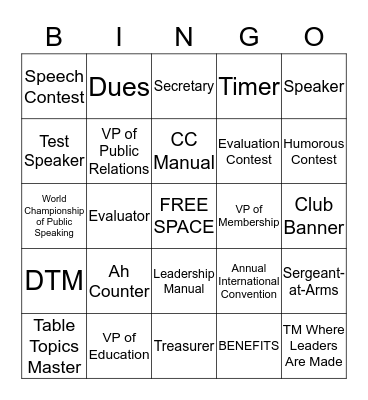 Toastmasters Bingo Card