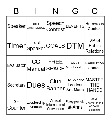 Toastmasters Bingo Card
