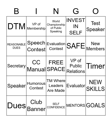 Toastmasters Bingo Card