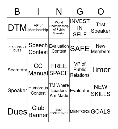 Toastmasters Bingo Card