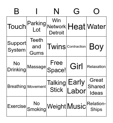 Group Prenatal Session Bingo Card