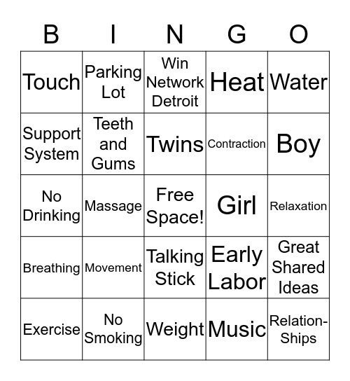 Group Prenatal Session Bingo Card