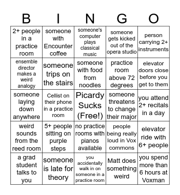 Voxman Music Building Bingo Card