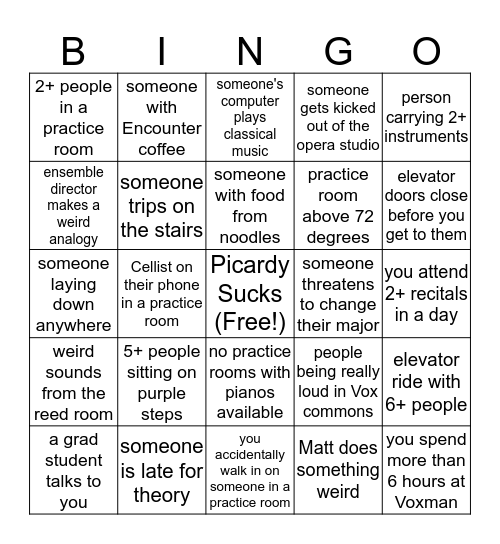 Voxman Music Building Bingo Card