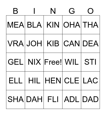 Fiction Call Numbers Bingo Card