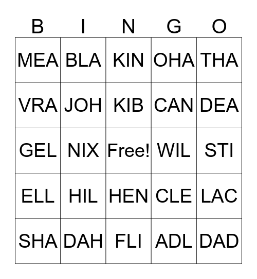 Fiction Call Numbers Bingo Card