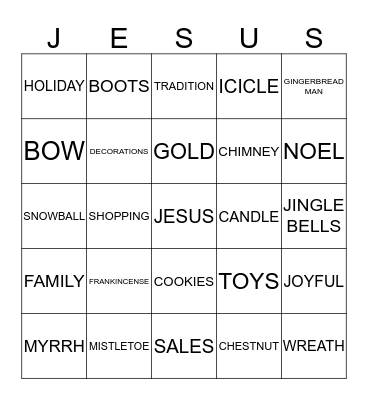 CHRISTMAS EVE 2013 Bingo Card