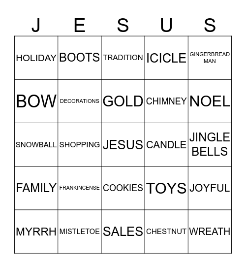 CHRISTMAS EVE 2013 Bingo Card