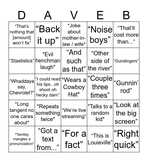 DB Announcer Bingo Card