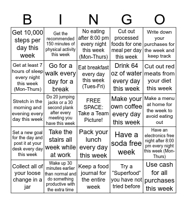 DSG Wellness BINGO Week 3 Bingo Card