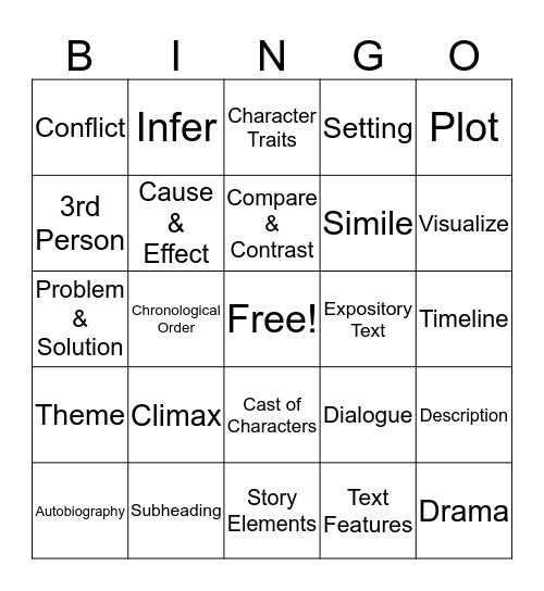 Reading Vocab Bingo #1 Bingo Card