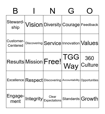 TGG Way BINGO Card