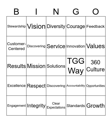 TGG Way BINGO Card