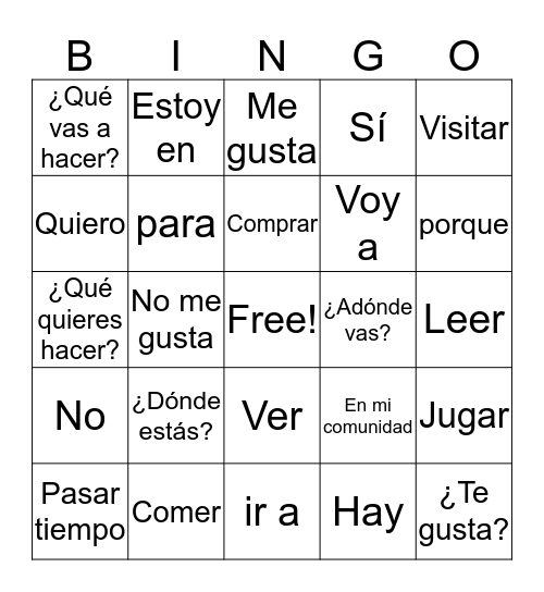 En Mi Comunidad Bingo Card