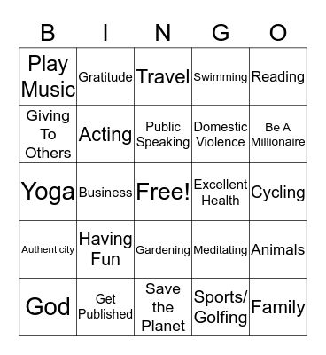 What is Your Passion Bingo Card