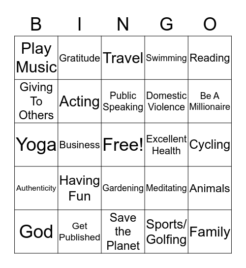 What is Your Passion Bingo Card
