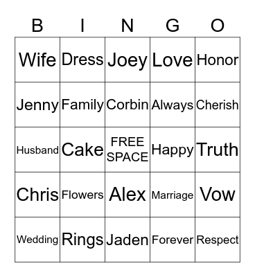 Chris and Jenn's Bingo Card